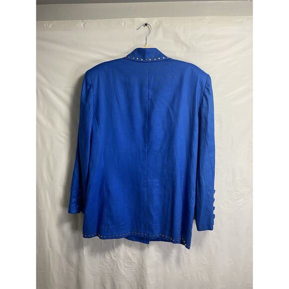 VTG Adam Douglass Adrianna Papell Studded Dbl Breasted Military Blazer Linen 14 - Picture 2 of 3